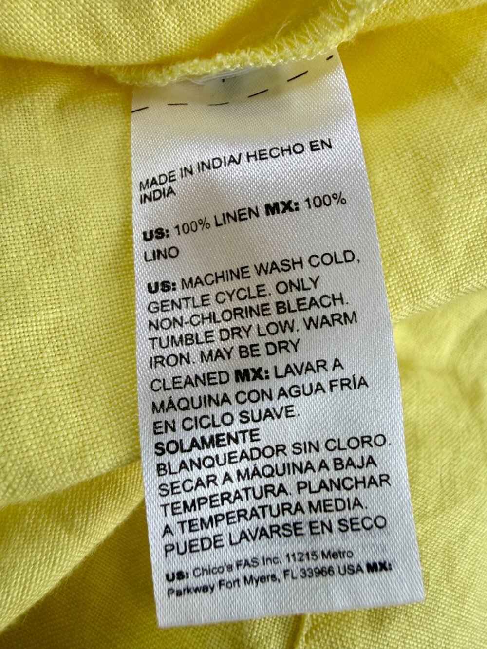 Chico’s Linen Dress Yellow Split Neck Collar Short Sleeves Plus (2X) - Picture 7 of 9
